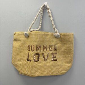 Love of Fashion Summer Love Tote Bag in Beige w/ Sequins and Rope Handles - NWT